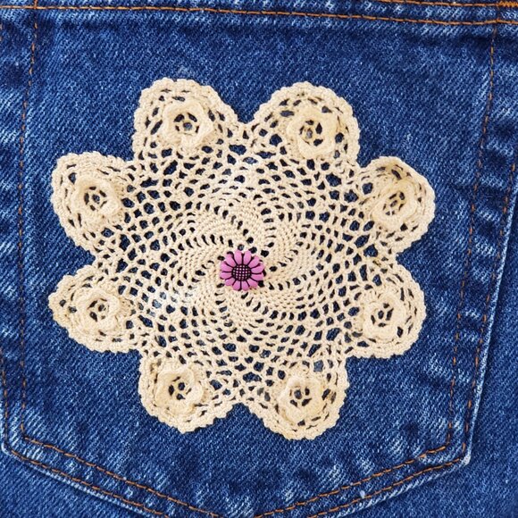 Handmade Cottage Core Denim Apron Women's Small Country Boho Pockets Blue Jean - Picture 6 of 7